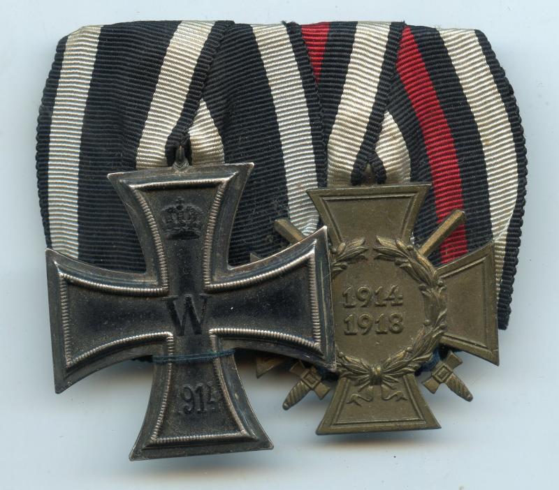 2 er Medal Bar. EK II 1914, Kreuz fur Weltgkrieg 1914-1918 Teilnehmer