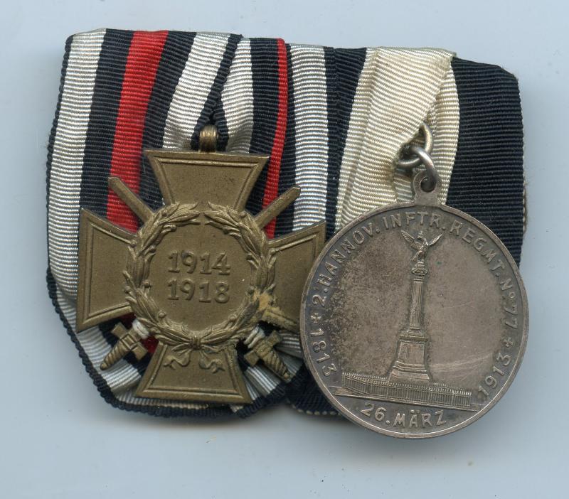 2 er Medal Bar.Kreuz  fur Weltkrieg 1914-1918 Teilnehmer , 2. Hannoversches Inf Regiment nr 77