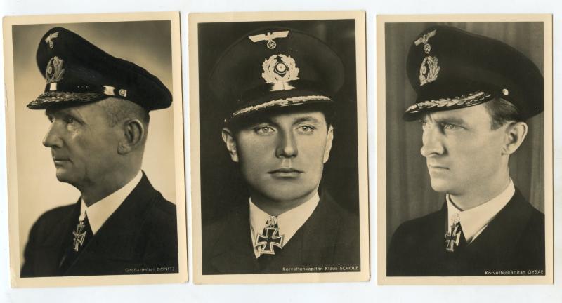 3 KC Holder Cards. Kriegsmarine, Grossadmiral Donitz, Korvettenkpt Scholz,Korvettenkpt Gysae