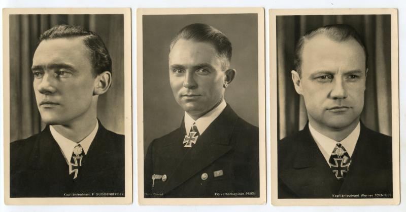 3 KC Holder Cards. Kriegsmarine.Kpt Lt Guggenberger,Kotvettenkpt Prien,Kpt Lt Toeniges