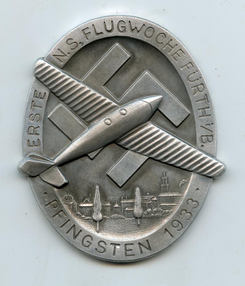 Plakette Erste N.S Flugwoche Furth, Pfingsten 1933. Aluminium