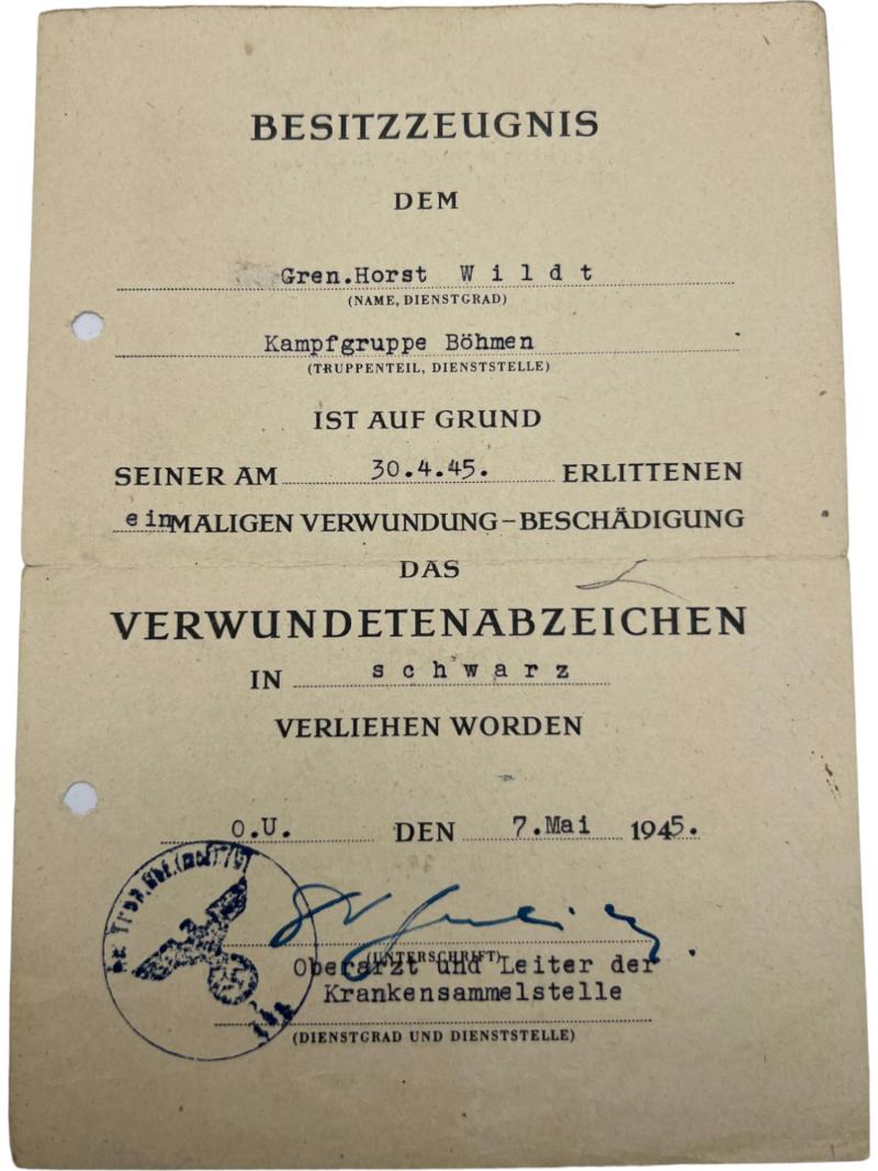 Kampfgruppe Bohmen 1945 - Wound badge doc.
