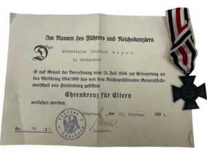 Hindenburg Cross for widow + award doc